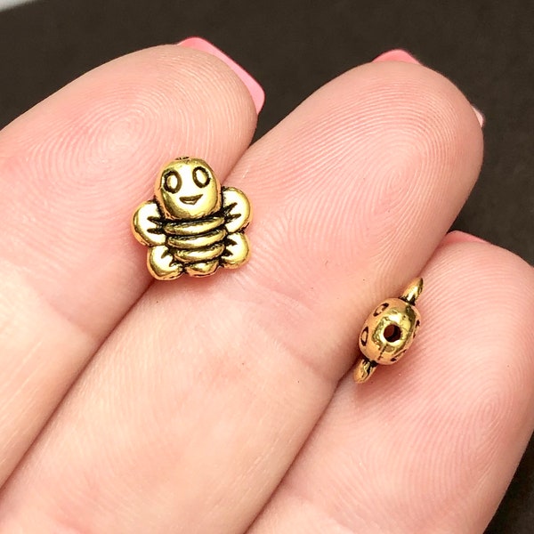 25 Beads, Bee, Insect, Sports, Mascot, Metal Spacer, Bead, Antique Gold, 9x9x4mm Hole: 1mm SH306