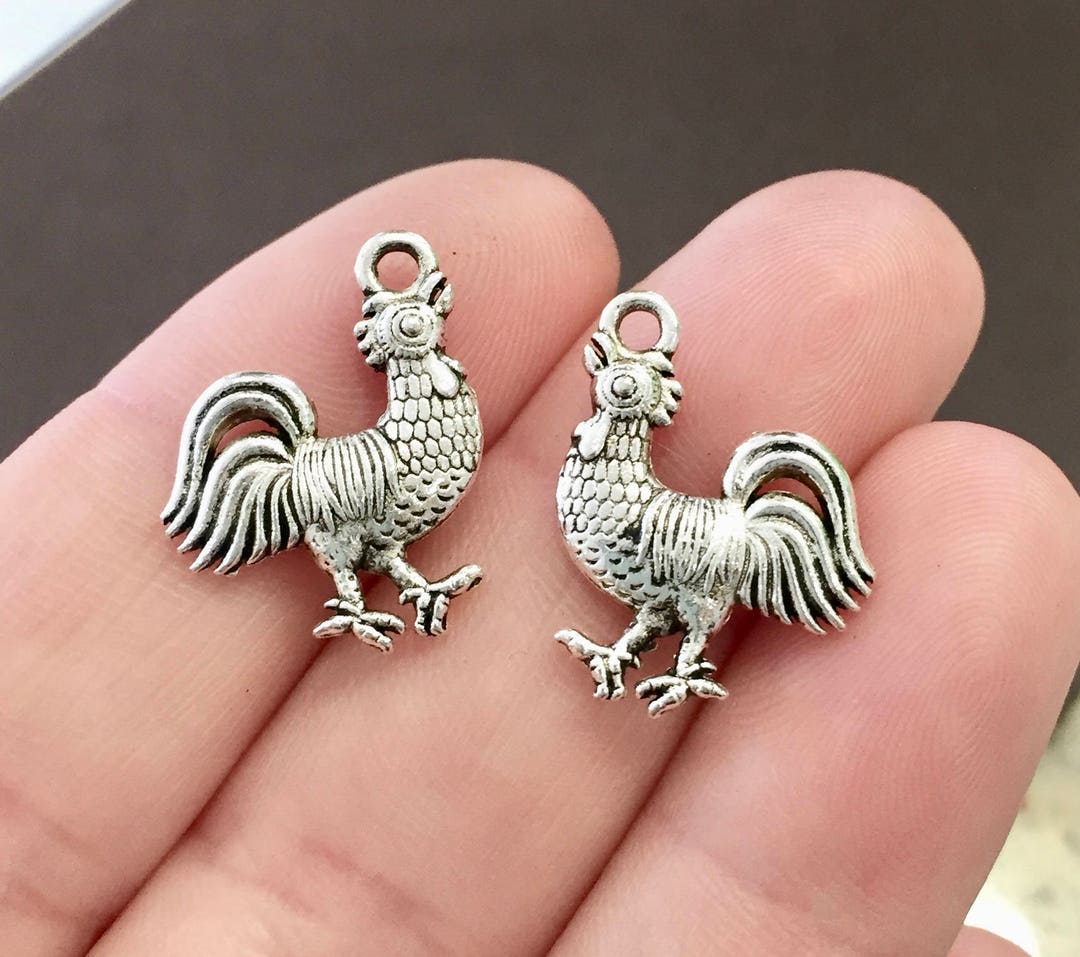 10 Charms, Rooster, Bird, Animal, Farm, Charm Double Sided 10 Charms, Rooster, Bird, Animal, Farm, Charm Double Sided