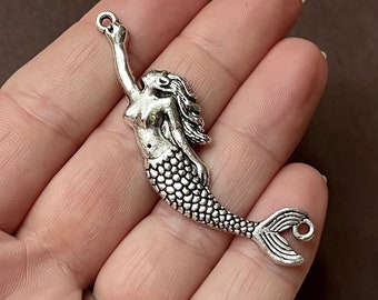 10 Charm, Mermaid Connector, Beach, Sea,  Large Charm, Pendant 59.5x17.5x3.5mm, Hole: 1.4mm SH113