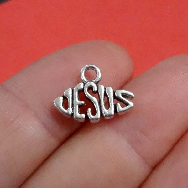 10, "JESUS"  Religion, Religious Charms 11x15x2mm hole. 2mm ITEM:BX6