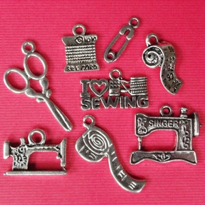 8 Charms, Sewing, Tape Measure, Scissor, Thread, Themed, Assorted Charms