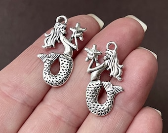 10 Charms, Mermaid, Charm, Pendant (Double sided) 28x18x2.5mm, Hole: 2mm SH222