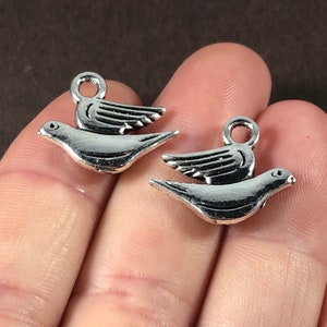 10 Charms, Dove, Bird, Charms ( double sided, puffed) 16.5x19x2.5mm, Hole: 2.5mm SH493