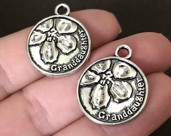 50 Charms, Granddaughter, Flower, Pendant, Charm, (double sided) 24x20x3mm, Hole: 2.5mm