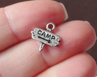 10, "CAMP", Camping Guidepost Charms (3D) 13x13x2.3mm
