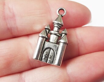 10 Charms, Castle, Princess, Fairy Tale, Charm 28x14x4mm Item:E1
