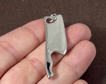 1 Pendant, Knife, Butcher, Kitchen, 304 Stainless Steel, Pendant, Charm, Stainless Steel Color, 47x15x4mm