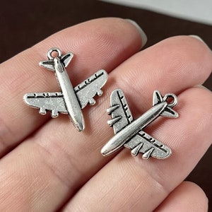 10 or 50 Charms, Airplane, Jet, Plane, (double sided) Charms  22x20mm hole 1-2mm SH261