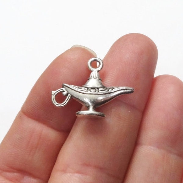 50 Charms, Genie Lamp Charms (3D) 18x23x4mm, Hole: 2mm