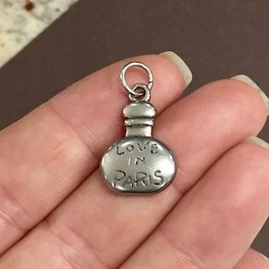 1 Charm, &quot;Love in Paris&quot;, Perfume, Bottle, Love Potion, France, Pendant, Non tarnish 316 Stainless Steel, 27x14mm (including jump ring)