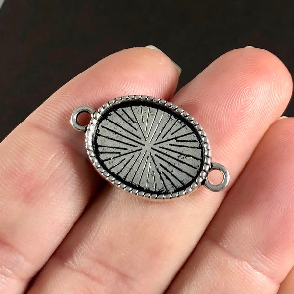 10 Charms, Cabochon Setting, Connector, Oval, Antique Silver (Fits 18mm x 13mm) 27x16x2.2mm hole, 2.3mm