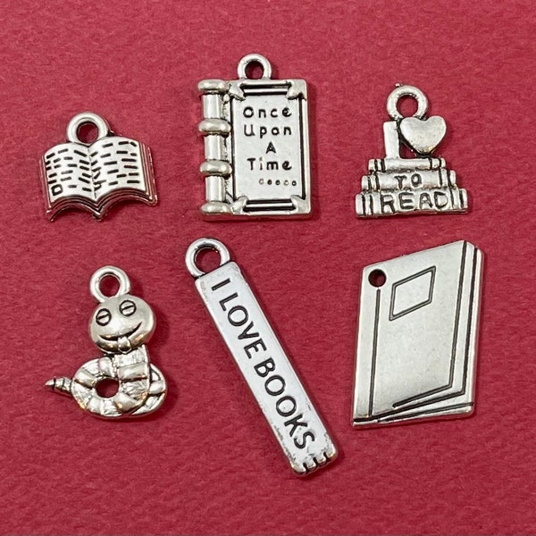 6 Charms, Book, Reading, Assorted Charm Collection