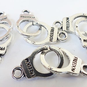 10 Charms, Handcuff, Freedom, Connector, Charm 17x10mm (per each cuff) Hole Approx. 2mm Item:E23