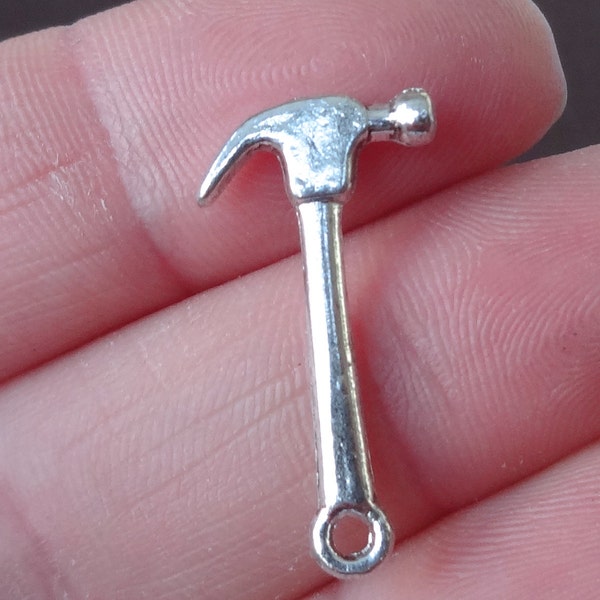 10 Charms, Hammer, Tool, Charm 12x24x2.5mm hole 2mm ITEM:BL8