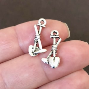 10 Charms, Shovel, Pick, Spade, Mining, Tool, Charms (3D) 19x9x2.7mm hole: 1.5mm