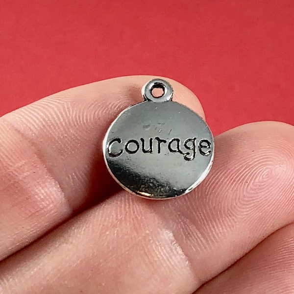 10 Charms, "Courage" (double sided) Charms 14x17x2mm Hole Approx. 1.5mm ITEM:AY13