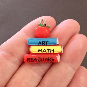 4 Charms, Art, Math, Reading, Apple, Textbook, Teacher, School, Book, Charm, Pendants, 31x27x5mm