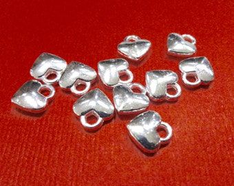 20 Charms, Small Hearts, Silver Color Charms (double sided puffed) 8x7x2.5mm Item:BV24