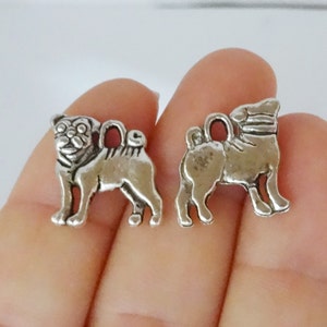 10 Charms, Dog, Pug, Puppy Charm (double sided) 16x15x2mm Item:D15