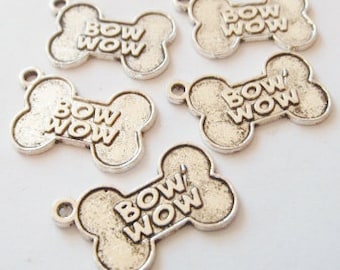 50 Charms, Dog, Bone, BOW WOW, Tag, Charm  20X24mm Item:D11
