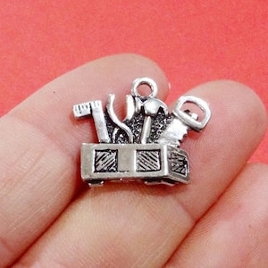 4 Charms, Tool, Tools, Box, Hammer, Saw, Charm 22x18x4.5mm