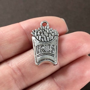 10 Charms, &quot;FRIES&quot;, French Fries, Fast Food, Charms 25x14mm hole: 1.5mm SH506