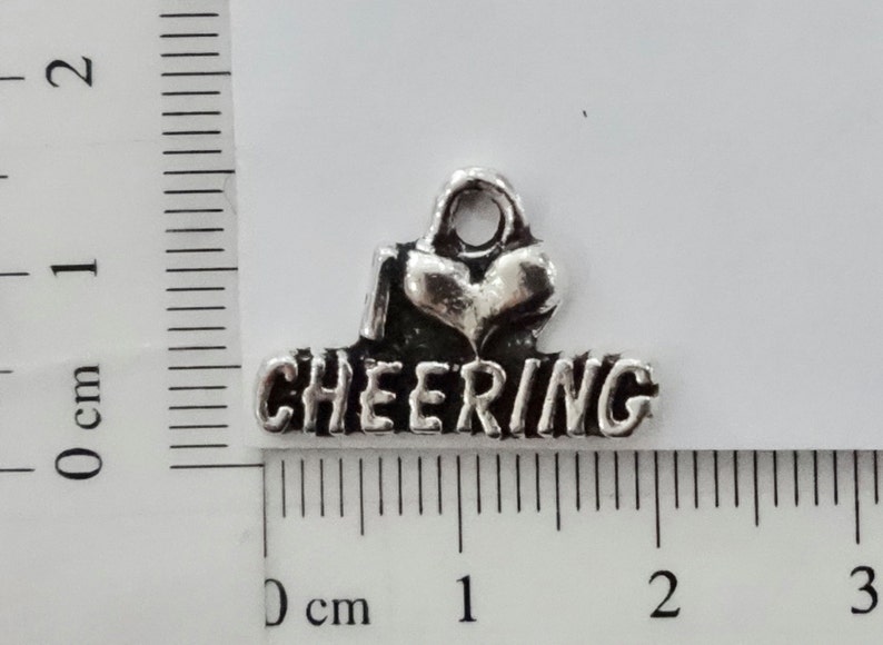 10 Charms, I Heart CHEERING, Love Cheer Leading, Cheerleading, Cheerleader, Cheer Charms 20x16x2mm, Hole Approx 2mm ITEM:AT3 image 3