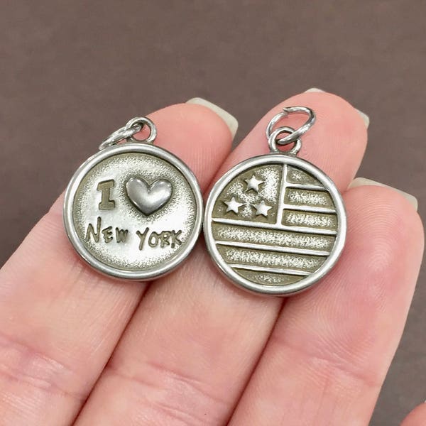 1, I Love New York, American Flag,  Charm, Pendant, Non tarnish, 316 Stainless Steel, 27x18mm (including jump ring) open jump ring: 1x7mm