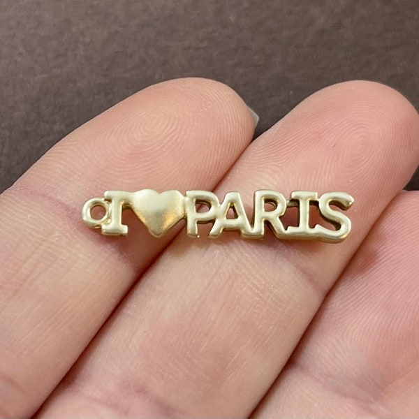 10 Charms, I Love Paris, Light Gold, Alloy Charm 28x6x2mm hole 1.5mm
