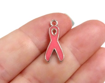 10 Charms, Breast Cancer, Pink Awareness Ribbon, Enamel Ribbon Charms 19x8x1mm ITEM:BV1