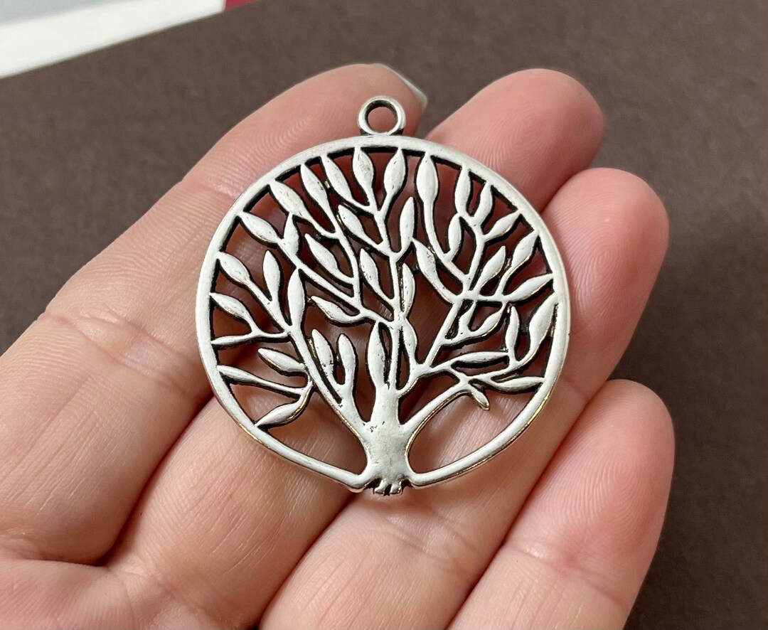 10 Charms, Family Tree, Tree of Life, Charms 43x38x1.5mm, Hole 3mm, Etsy
