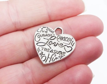 10 Charms, Heart, live, courage, peace, xoxo, treasure, Message Pendant 23x24x1.7mm Item:A10