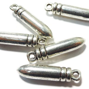 10 Charms, Bullet, Ammo, Charm (3D) 5.5x24x5mm Item:E17