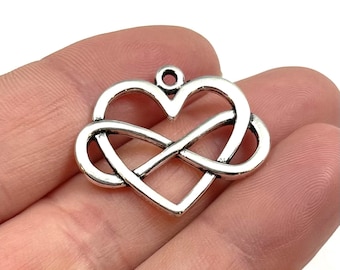 10 Charms, Infinity Heart "antiqued silver"  charms  22x27x2mm, Hole 1.5mm ITEM:BC17