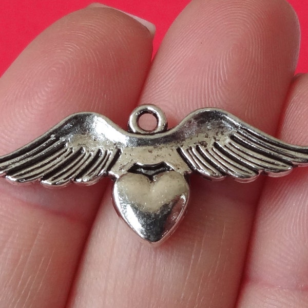 10 Charms, Wings, Heart, Heart Winged (double sided, puffed) Charms 34x14x3.5mm ITEM:BN3