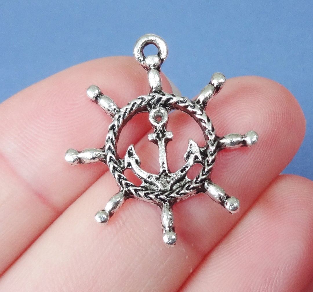 Oxidized 3D Ship's Helm Charm