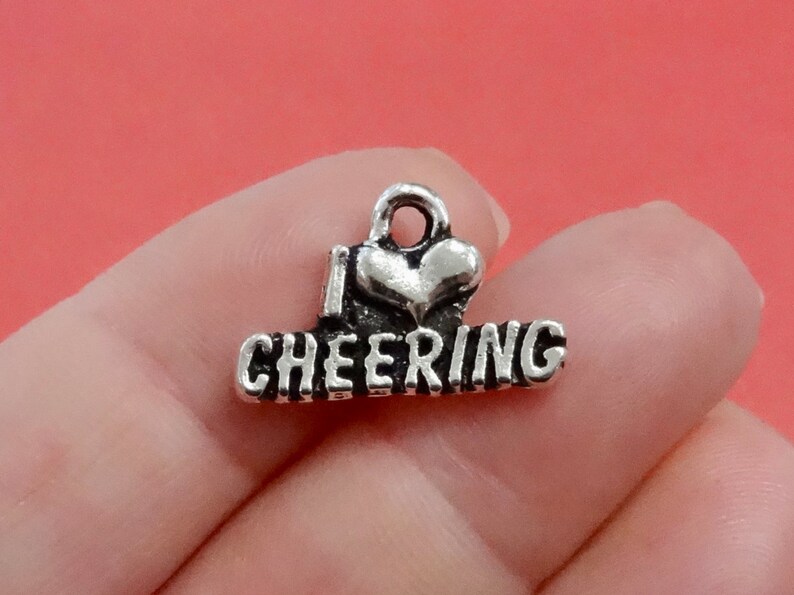 10 Charms, I Heart CHEERING, Love Cheer Leading, Cheerleading, Cheerleader, Cheer Charms 20x16x2mm, Hole Approx 2mm ITEM:AT3 image 1