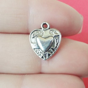 10 Charms, Heart, Charm (double sided puffed)12.5x15x3.5mm Item:A7