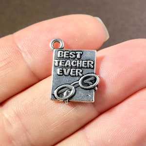 4 Charms, &quot;BEST TEACHER EVER&quot; Book, Charm 15x11mm