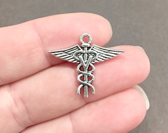 5, Veterinarian, Veterinary, Caduceus, Symbol, Charms 25x20x2.4mm