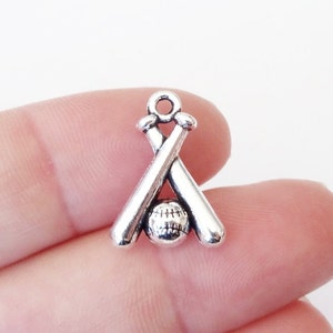 10 Charms, Baseball Bat Charms (3D) 19x13.5x5mm, Hole 1.5mm ITEM:BJ24