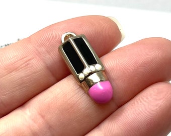 10 Charms, Lipstick, Makeup,  Platinum, Lipstick, Hot Pink, 24x9x5mm, Hole: 1.5mm