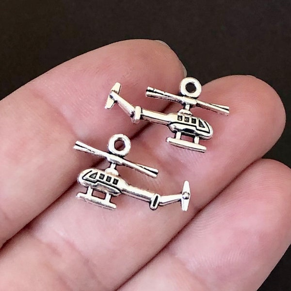 10 Charms, Helicopter Charm (double sided, puffed) 12x20.5x2.5mm, Hole 1.4mm Item:BA12