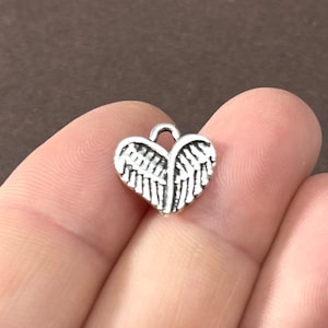 10 Charms, Angel Wing Heart &quot;antique silver&quot; Charm 12.5x12.5x1.5mm, Hole 1.8mm ITEM:BP14