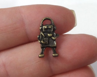 50 BULK Robot Pendant (3D) 10x17mm, Hole: Approx. 4mm