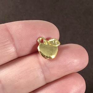 10 Charms, Apple, Fruit, Teacher, Golden, Charm (double sided puffed) 12X12.5x2.5mm A1A02