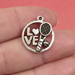 10 Charms, &quot;LOVE TENNIS&quot; Racket, Ball, Sports, Charm 20x17x2.3mm ITEM:BT9