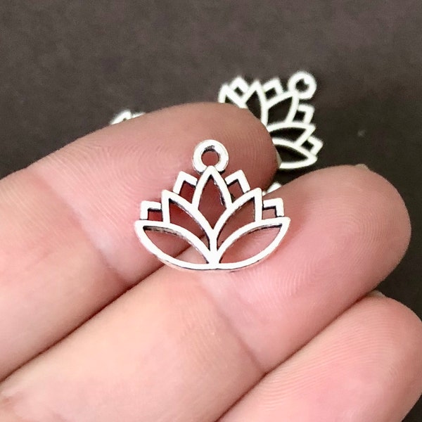 50 Bulk, LOTUS, Flower (double sided) Charms 14x16x1.5mm, Hole: 1.5mm