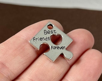10 Charms, Puzzle, Heart, Best Friend Forever, Piece Charms 22x22x2mm, Hole 2mm ITEM:AL15