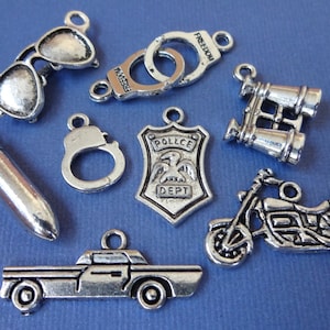 8 Charms, Police, Department, P.D. Assorted Theme Charm